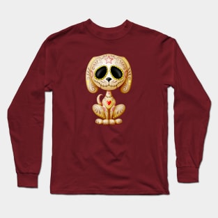 Brown Zombie Sugar Skull Puppy Dog Long Sleeve T-Shirt